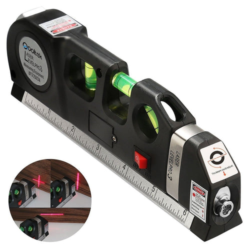 Laser Level Multipurpose Horizon Vertical Measure Tape 8Ft 2.5M Aligner Ruler Tool Black - 4D's T&D Inc