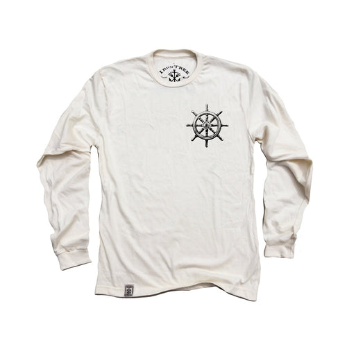 Captain's Ship Wheel ll: Organic Fine Jersey Long Sleeve T-Shirt in Unbleached Natural - 4D's T&D Inc