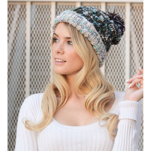 Black Multi-Color Headwear Fashion Pom Knit Beanie - 4D's T&D Inc