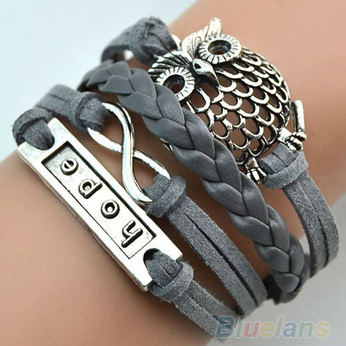 Multilayer Infinity Owl Charm Handmade Leather Bracelet Cuff Bangle Chain - 4D's T&D Inc