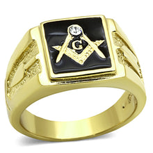 Men's Stainless Steel 14K Gold Ion Plated Crystal Masonic Lodge Freemason Ring Size 8-13 - 4D's T&D Inc