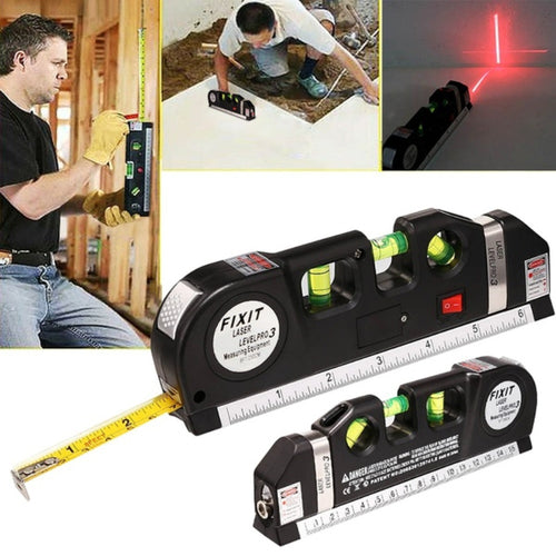GD Multipurpose Laser Level Horizontal Vertical Line 8FT+Measure Tape Ruler Aligner Tool GN - 4D's T&D Inc