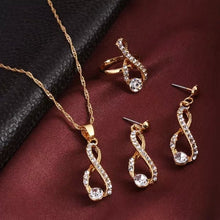 Elegant Design Wedding Infinity Love Crystal Rhinestone Necklace Earring Ring Sets Women's European Jewelry Classics Luxury Gold - 4D's T&D Inc