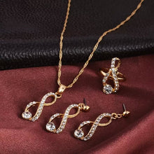 Elegant Design Wedding Infinity Love Crystal Rhinestone Necklace Earring Ring Sets Women's European Jewelry Classics Luxury Gold - 4D's T&D Inc