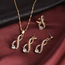 Elegant Design Wedding Infinity Love Crystal Rhinestone Necklace Earring Ring Sets Women's European Jewelry Classics Luxury Gold - 4D's T&D Inc