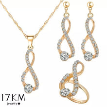 Elegant Design Wedding Infinity Love Crystal Rhinestone Necklace Earring Ring Sets Women's European Jewelry Classics Luxury Gold - 4D's T&D Inc
