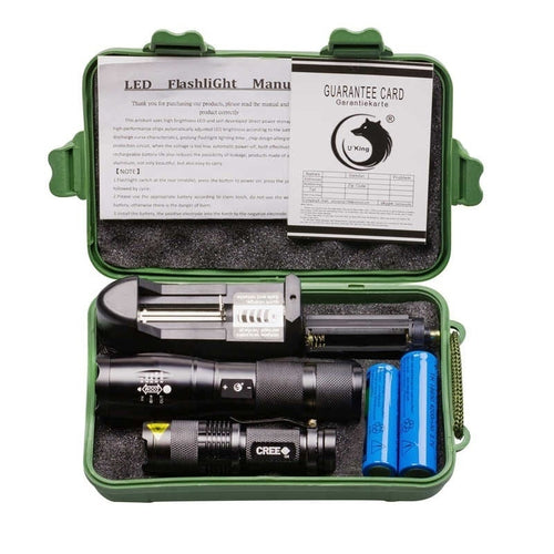 U'King® 2Pcs Outdoor LED Tactical Flashlight ,CREE 5000LM XML-T6 A100 G700 Ultra Bright Focus Zoom Torch Lamp Bicycle Light With - 4D's T&D Inc