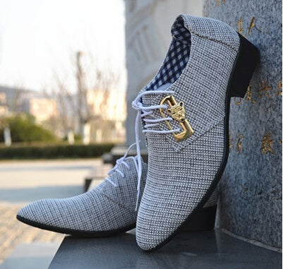 Fashion Lace-up Office Shoes Men's Pointed Leather Shoes Winter Male Business Shoes Canvas Men's Dress Shoes - 4DS-165MCS - 4D's T&D Inc
