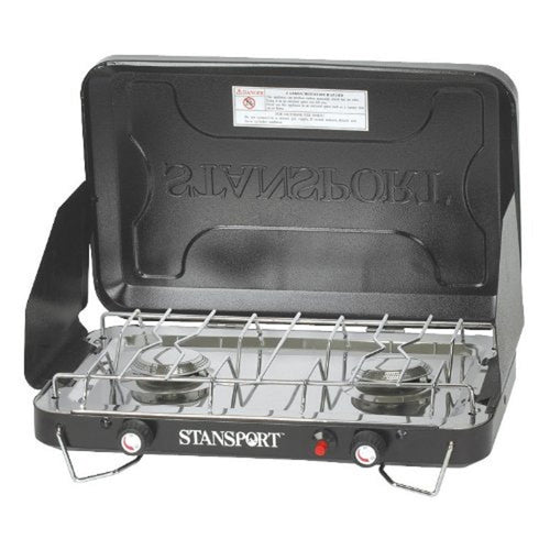 Stansport 2 Burner Stove Piezo Igniter with Drip Pan (Color: Black) - 4D's T&D Inc