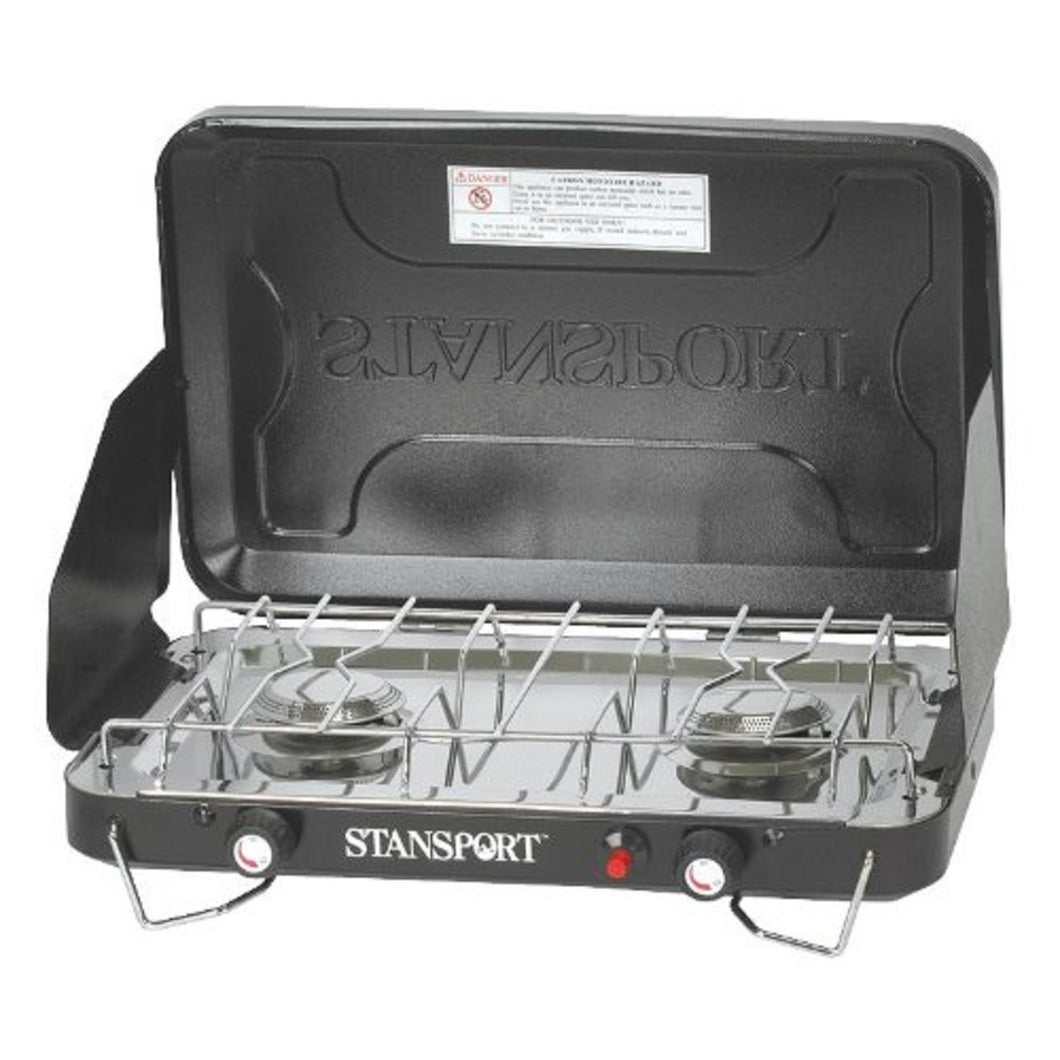 Stansport 2 Burner Stove Piezo Igniter with Drip Pan (Color: Black) - 4D's T&D Inc