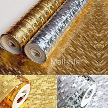 Mosaic Tiles Wallpaper Mini Roll Luxury Metallic Design Glitter Silver/gold Foil Pattern For Furniture DIY Home 10m x 0.53m - 4D's T&D Inc