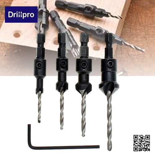 4Pcs HSS Tapered Wood Drill Bit Set Quick Change Countersink Hex Shank Drill Screw Size: #6, #10, #13, #16 (Size: Quick Change D - 4D's T&D Inc