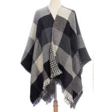 Womens Reversible Plaid Color block Poncho - 4D's T&D Inc