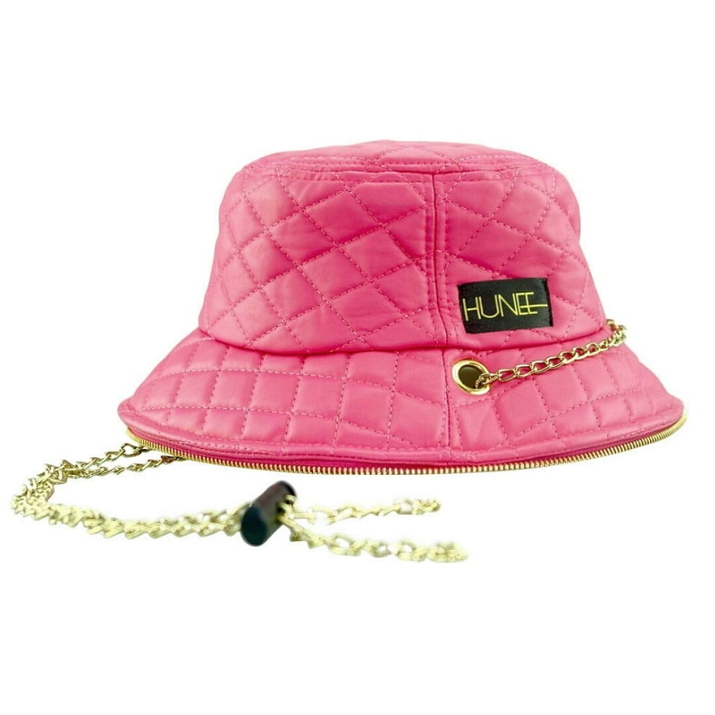 Headwear fashion Pink Quilted Bucket Leather Hat - 4D's T&D Inc