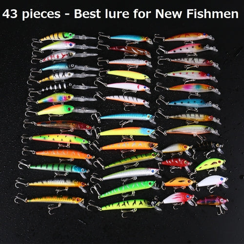 Fishing Minnow Lures Sets 43Pcs/set Mixed Models Fishing Lures 43 Clolor Mix Minnow Lure Crank Bait Tackle - 4D's T&D Inc