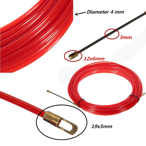Nylon Fish Draw Tape Electrical 10M to 30M Cable Running Rod Duct Rodder Puller Pulling Electricians Wheel Red - 4D's T&D Inc