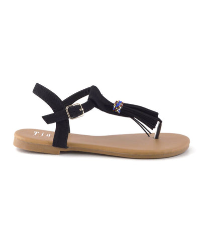 Tassel and Bead Embellished Flat Sandals - 4D's T&D Inc