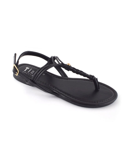 Twisted Pattern T-Strap Ankle Strap Flat Sandals - 4D's T&D Inc