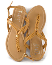 Twisted Pattern T-Strap Ankle Strap Flat Sandals - 4D's T&D Inc