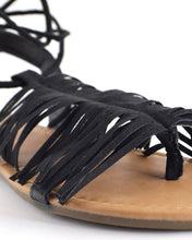Fringe Design Open Toe Tie Up Pattern Flat Sandals - 4D's T&D Inc
