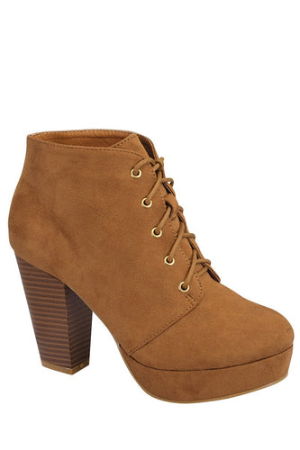 Ladies fashion ankle boot, closed almond toe, block heel, with tie straps - 4D's T&D Inc