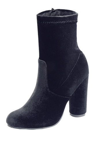 Ladies fashion reflections of sock-like ankle boot, closed almond toe, block heel with zipper closure - 4D's T&D Inc