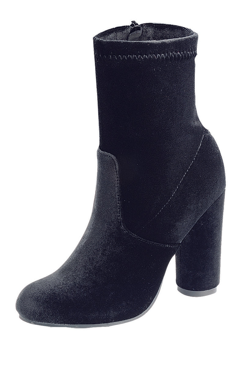 Ladies fashion reflections of sock-like ankle boot, closed almond toe, block heel with zipper closure - 4D's T&D Inc