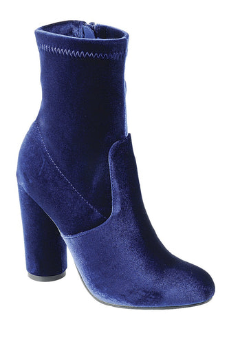 Ladies fashion reflections of sock-like ankle boot, closed almond toe, block heel with zipper closure - 4D's T&D Inc