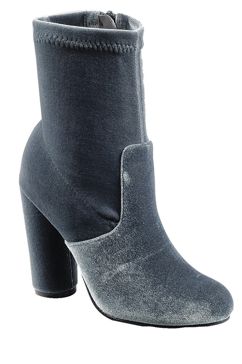 Ladies fashion reflections of sock-like ankle boot, closed almond toe, block heel with zipper closure - 4D's T&D Inc