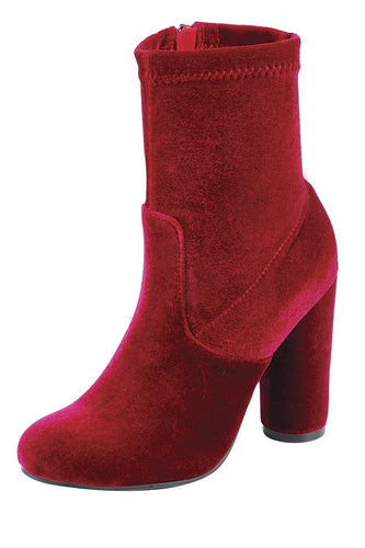Ladies fashion reflections of sock-like ankle boot, closed almond toe, block heel with zipper closure - 4D's T&D Inc