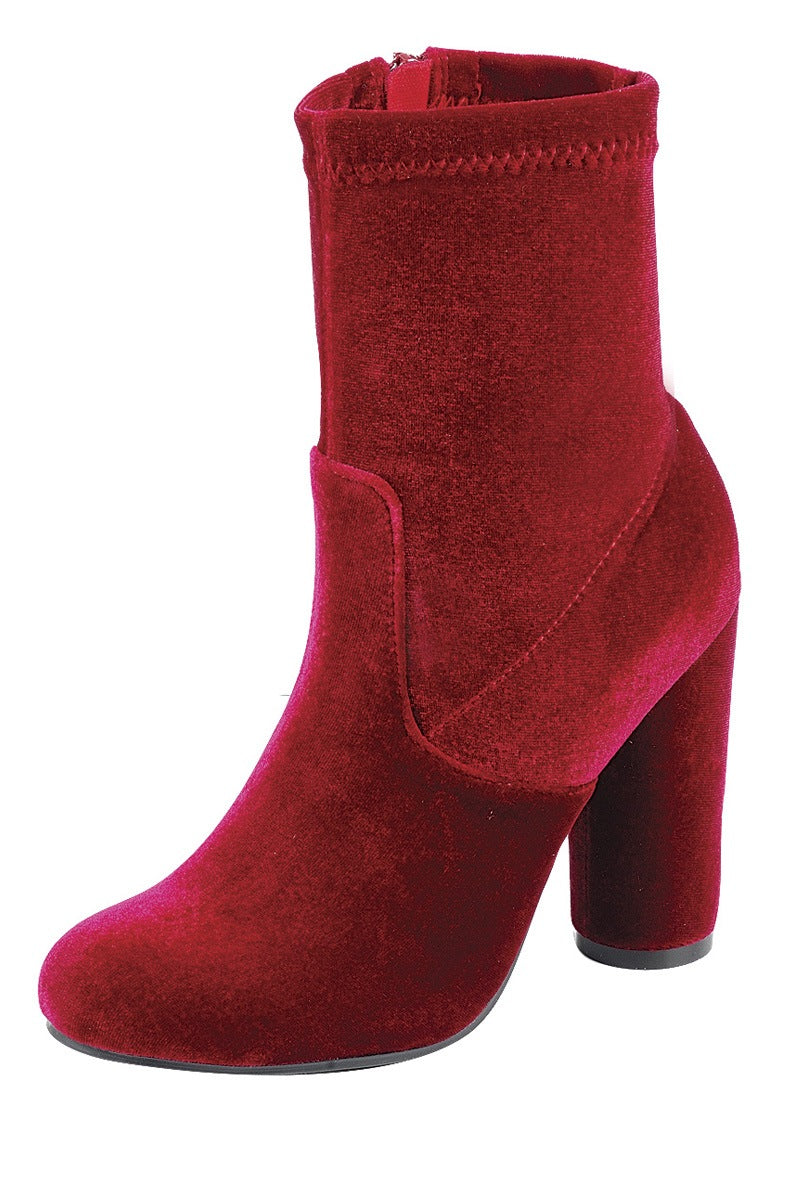 Ladies fashion reflections of sock-like ankle boot, closed almond toe, block heel with zipper closure - 4D's T&D Inc
