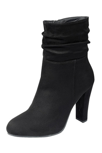 Ladies fashion gathered detail ankle boot, closed almond toe, block heel with zipper closure - 4D's T&D Inc