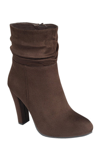 Ladies fashion gathered detail ankle boot, closed almond toe, block heel with zipper closure - 4D's T&D Inc