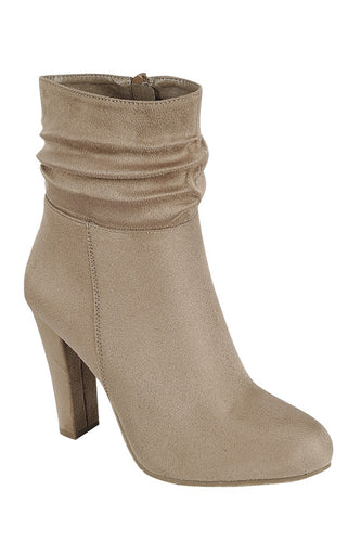 Ladies fashion gathered detail ankle boot, closed almond toe, block heel with zipper closure - 4D's T&D Inc
