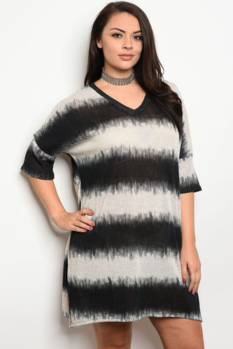 Ladies fashion plus size 3/4 sleeve v-neck tie dye tunic dress - 4D's T&D Inc