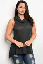 Ladies fashion plus size sleeveless relaxed fit ribbed top that features a cowl neckline - 4D's T&D Inc