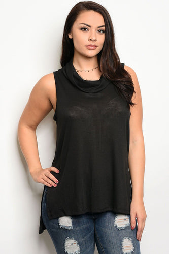 Ladies fashion plus size sleeveless relaxed fit ribbed top that features a cowl neckline - 4D's T&D Inc