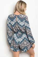 Ladies fashion surplice front long sleeve multi print romper, with smock waist - 4D's T&D Inc