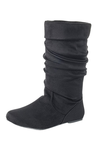Ladies fashion ruched wedge boot is edgy, dress casual and chic, knee-high boot, closed almond toe, micro wedge heel - 4D's T&D Inc