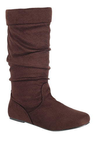 Ladies fashion ruched wedge boot is edgy, dress casual and chic, knee-high boot, closed almond toe, micro wedge heel - 4D's T&D Inc