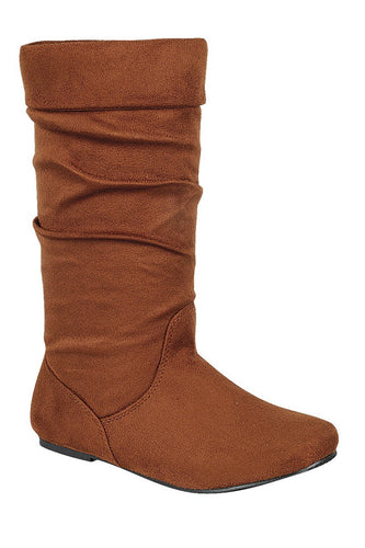 Ladies fashion ruched wedge boot is edgy, dress casual and chic, knee-high boot, closed almond toe, micro wedge heel - 4D's T&D Inc