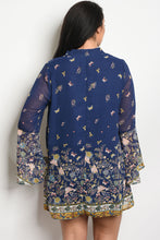 Ladies fashion plus size long sleeve floral print skater dress that features a necktie  and bell sleeves - 4D's T&D Inc