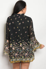 Ladies fashion plus size long sleeve floral print skater dress that features a necktie  and bell sleeves - 4D's T&D Inc