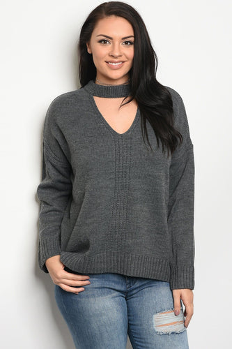 Ladies fashion plus size long sleeve top that features a mock neckline and v cut out - 4D's T&D Inc