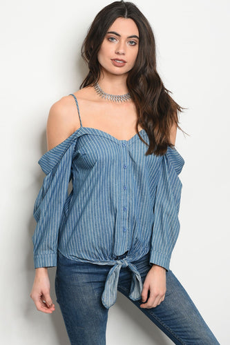 Ladies fashion long sleeve off the shoulder top - 4D's T&D Inc