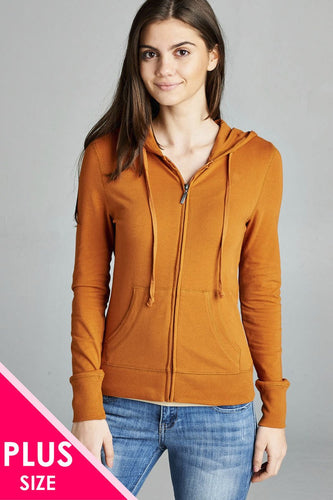 Ladies fashion plus size full zip-up closure hoodie w/long sleeves and lined drawstring hood - 4D's T&D Inc