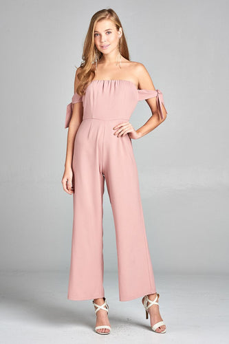 Ladies fashion tube line w/self bow tie sleeve woven jumpsuit - 4D's T&D Inc
