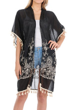 Tasseled chiffon lace long kimono - 4D's T&D Inc