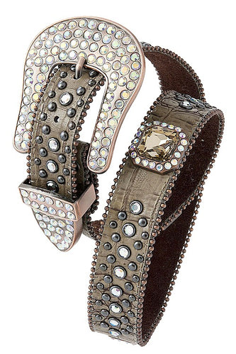 Textured rhinestone leather belt - 4D's T&D Inc