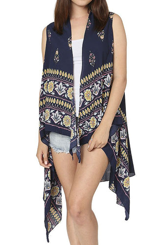 Mandala floral print cover up vest - 4D's T&D Inc